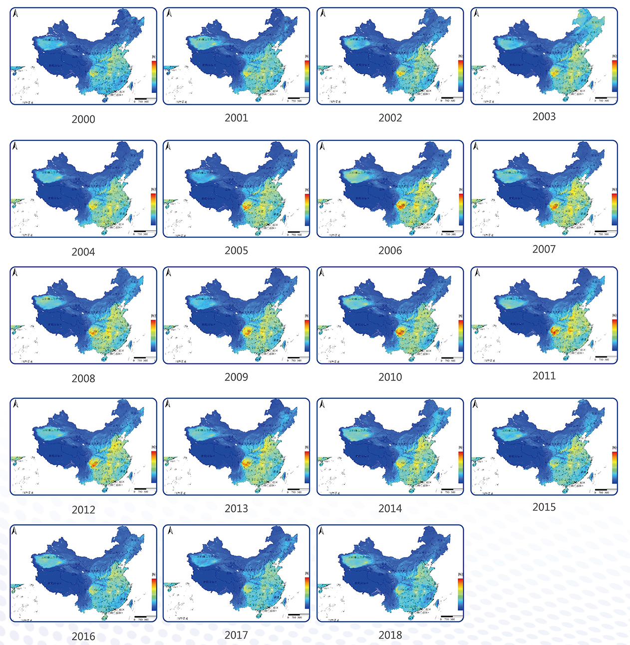 18我國(guó)大陸地區(qū)2000-2018年AOD年均值分布圖.jpg